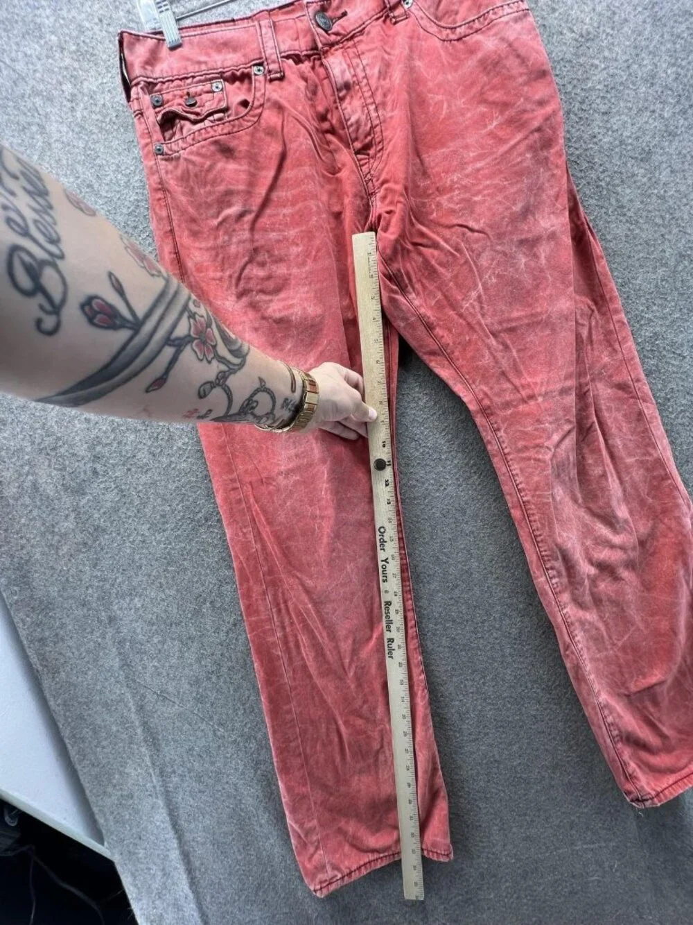 True Religion Jeans Mens 36 Red Regular Fit Straight Denim Distressed Casual